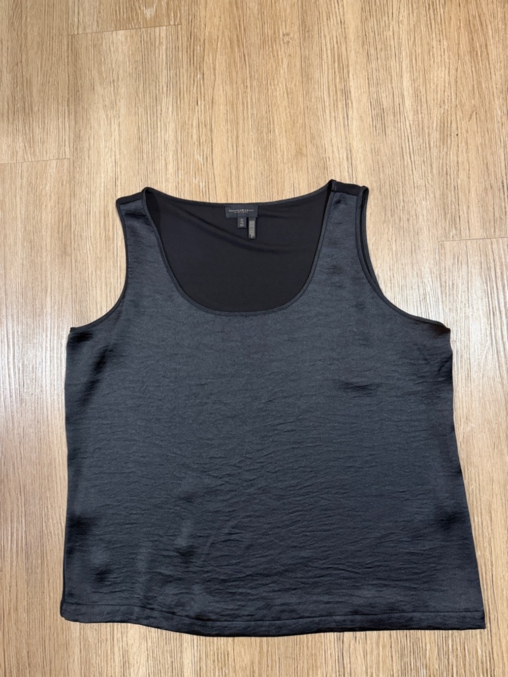 Donna Karan Black Satin-Textured Tank Xl